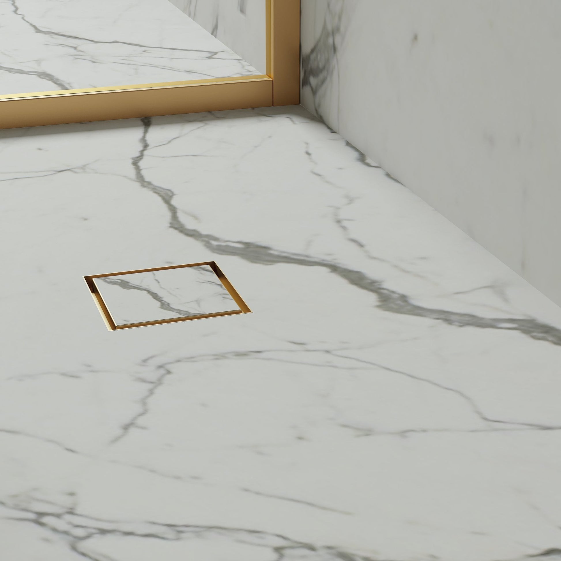 Wet Room Walk in Shower Tray Kit - Centre Drain + Tanking Kit + Brushed Gold Waste Kit (ALL SIZES)