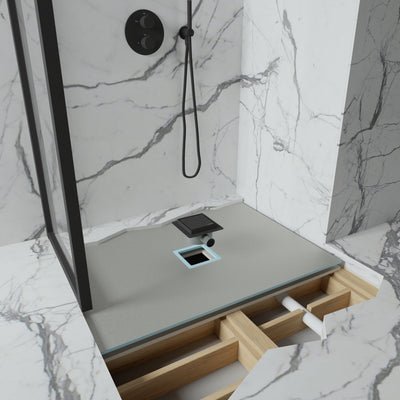 Wet Room Walk in Shower Tray Kit - Centre Drain + Tanking Kit + Matte Black Waste Kit (ALL SIZES)
