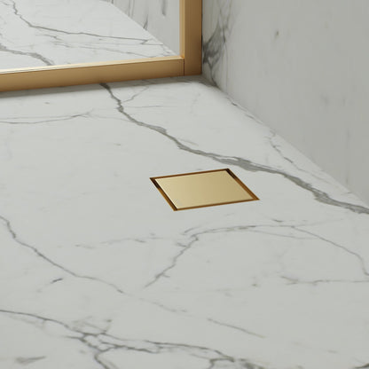 Wet Room Walk in Shower Tray Kit - Offset Drain + Tanking Kit + Brushed Gold Waste Kit (ALL SIZES)