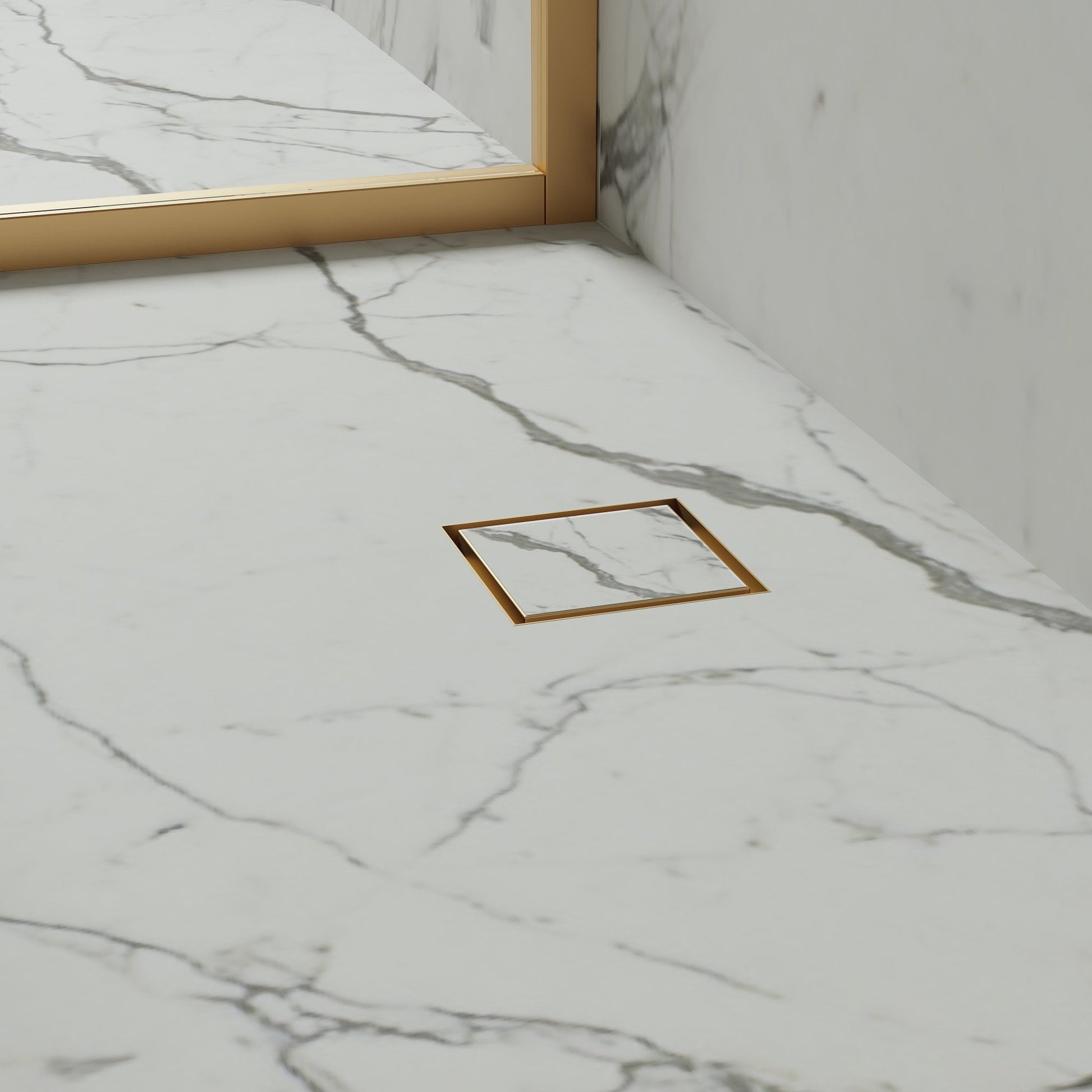 Wet Room Walk in Shower Tray Kit - Offset Drain + Tanking Kit + Brushed Gold Waste Kit (ALL SIZES)