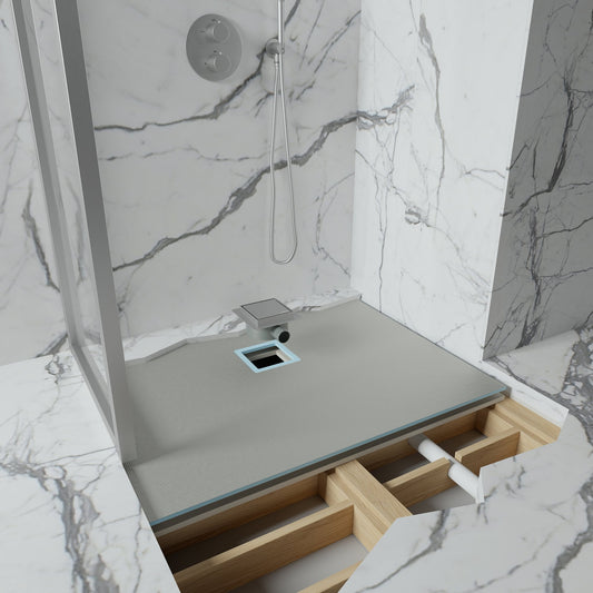 Wet Room Walk in Shower Tray Kit - Offset Drain + Tanking Kit + Brushed Stainless Waste Kit (ALL SIZES)