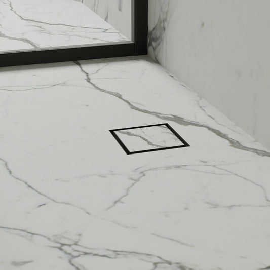 Wet Room Walk in Shower Tray Kit - Offset Drain + Tanking Kit + Matte Black Waste Kit (ALL SIZES)