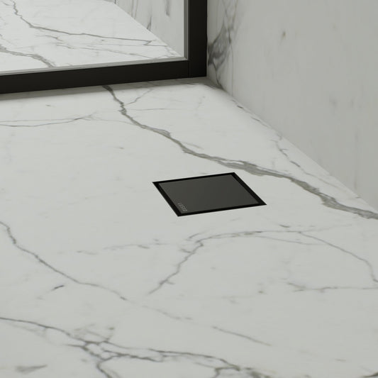 Wet Room Walk in Shower Tray Kit - Offset Drain + Tanking Kit + Matte Black Waste Kit (ALL SIZES)