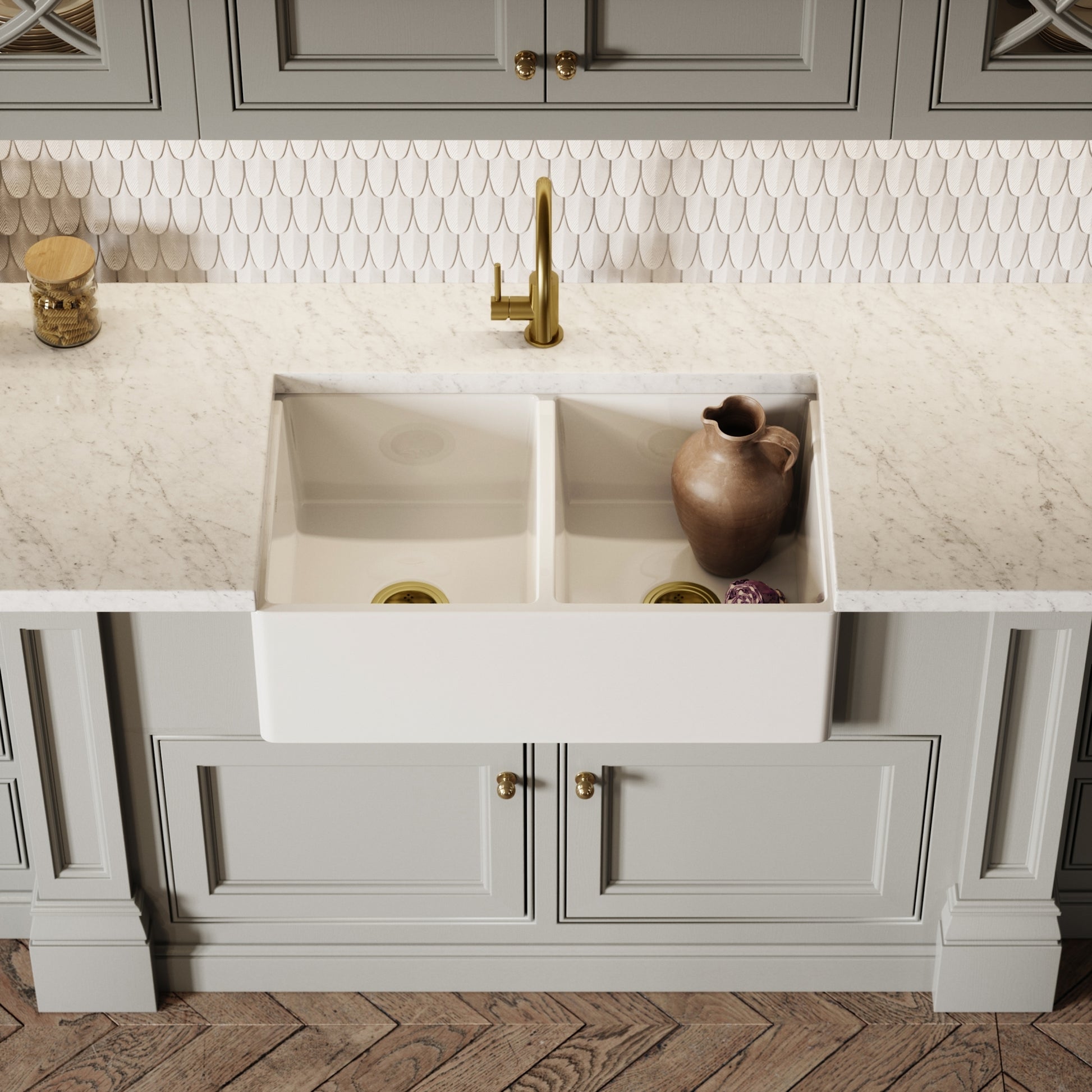 Windsor Large Double White Ceramic Butler Kitchen Sink 800mm