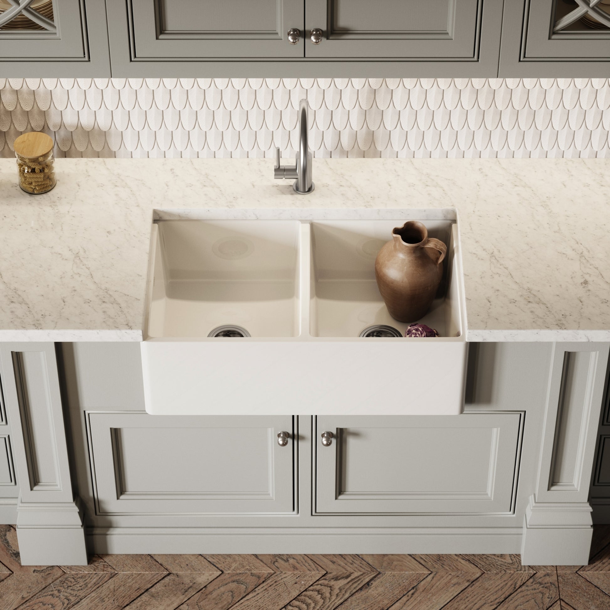 Windsor Large Double White Ceramic Butler Kitchen Sink 800mm