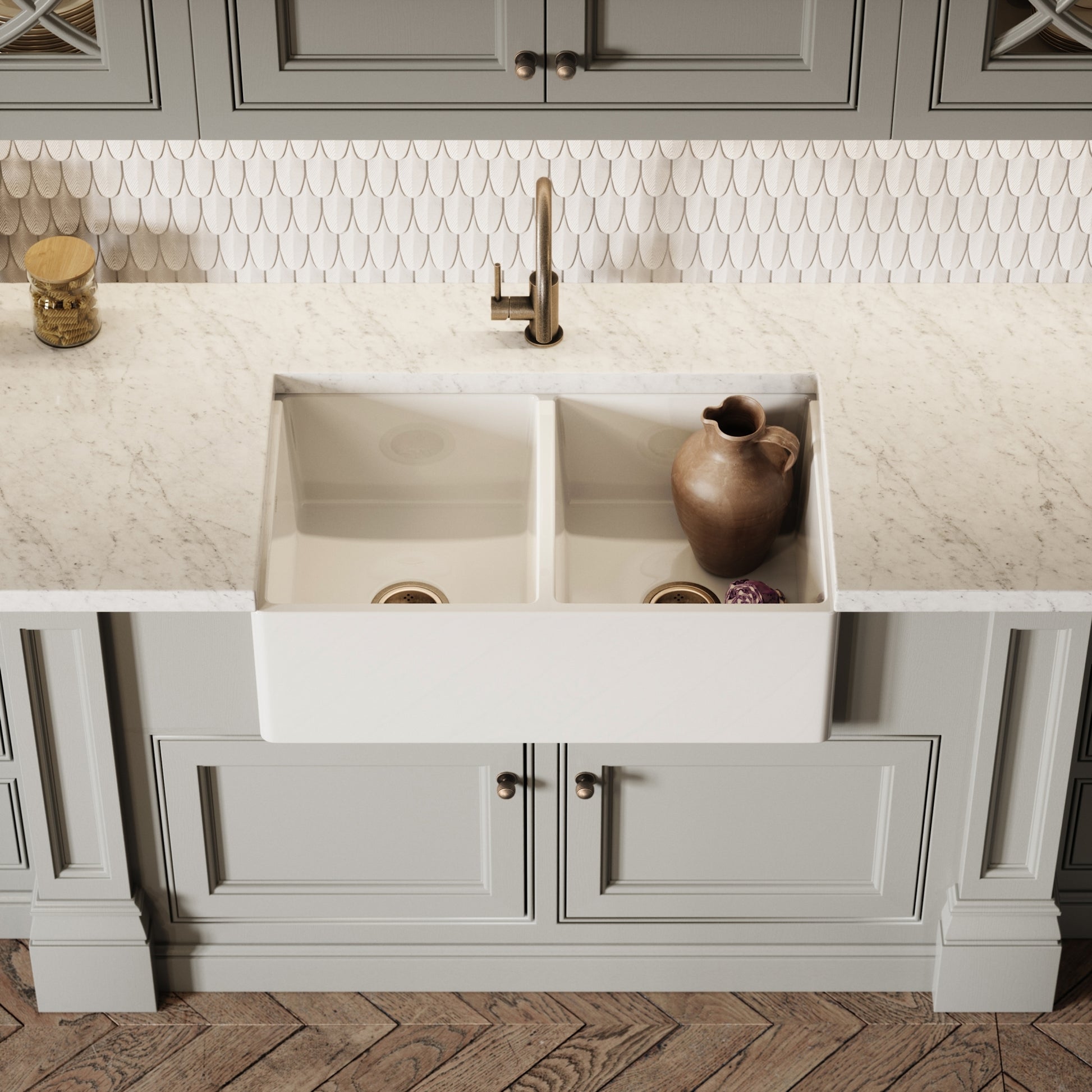Windsor Large Double White Ceramic Butler Kitchen Sink 800mm