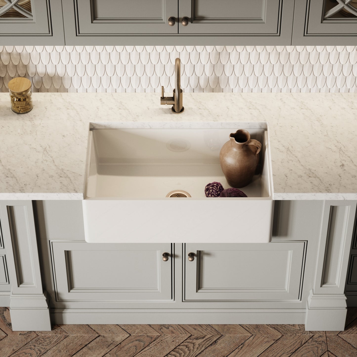 Windsor Large Single White Ceramic Butler Kitchen Sink 800mm