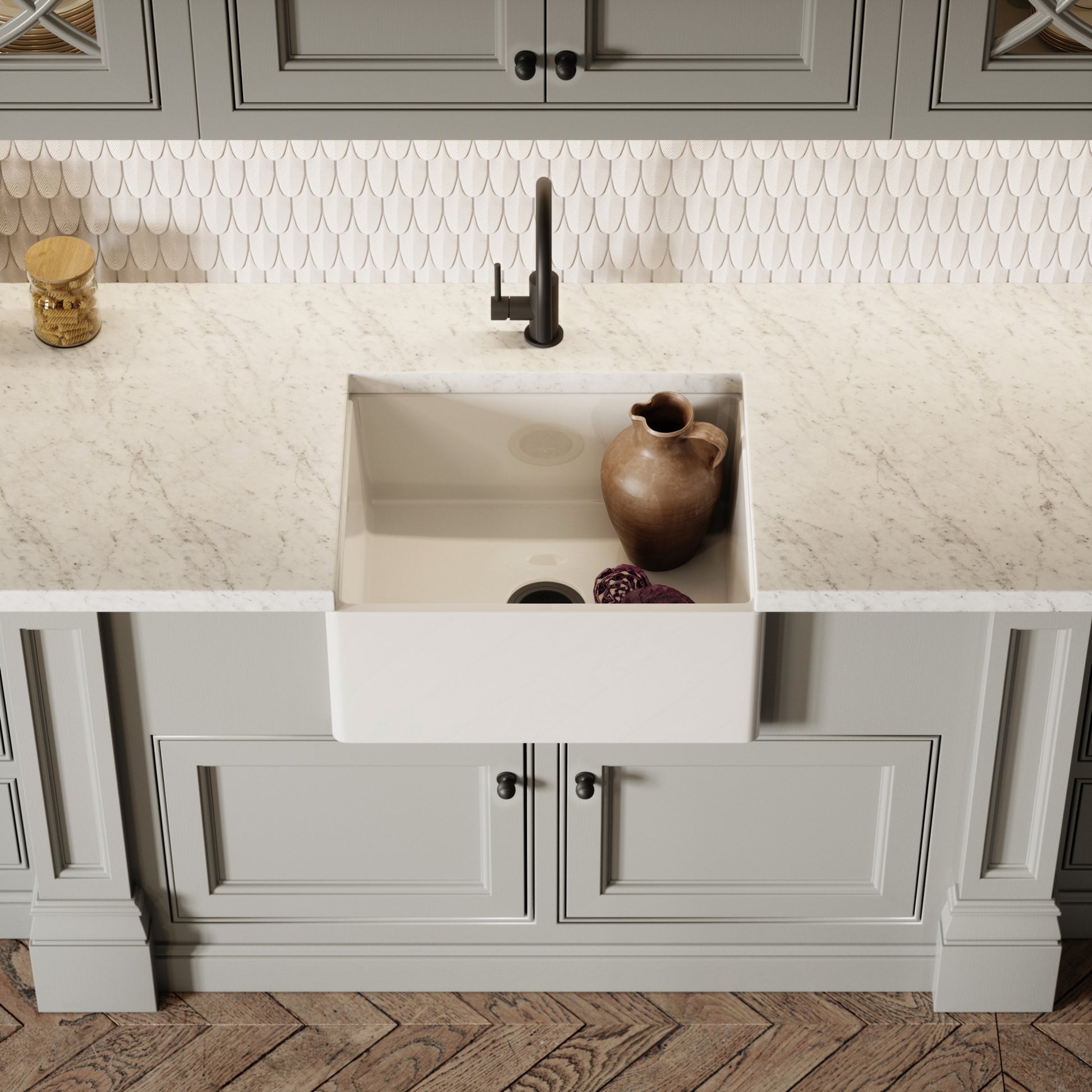 Windsor Single White Ceramic Butler Kitchen Sink 600mm