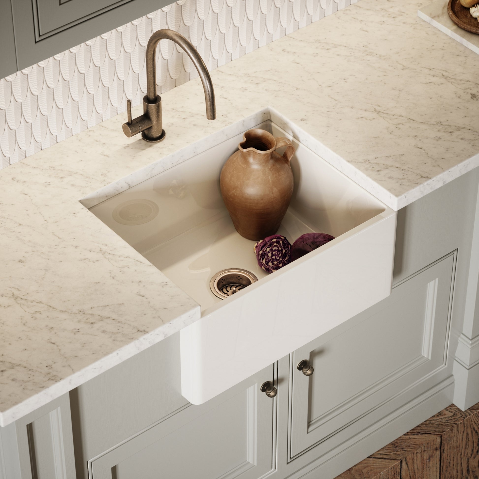 Windsor Single White Ceramic Butler Kitchen Sink 600mm