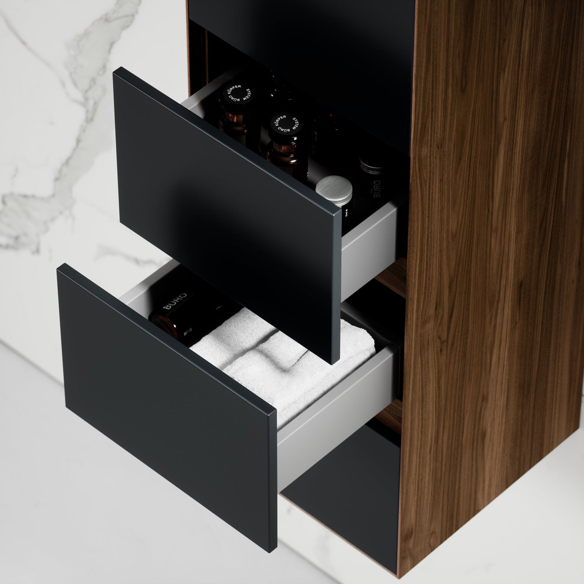 Zotto American Walnut and Black Anthracite Bathroom Storage Cabinet 1200mm