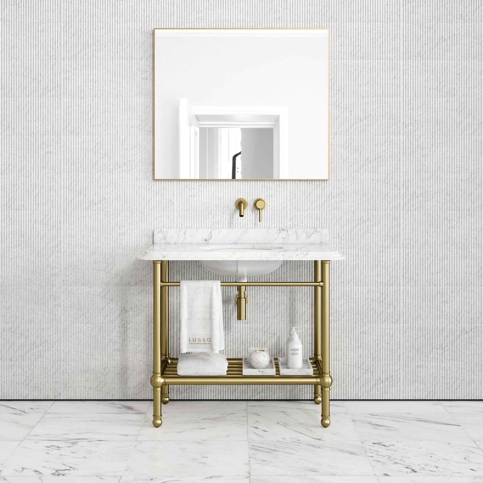 Belmont Brushed Gold Vanity Carrara Marble 1000 mm LUSSO