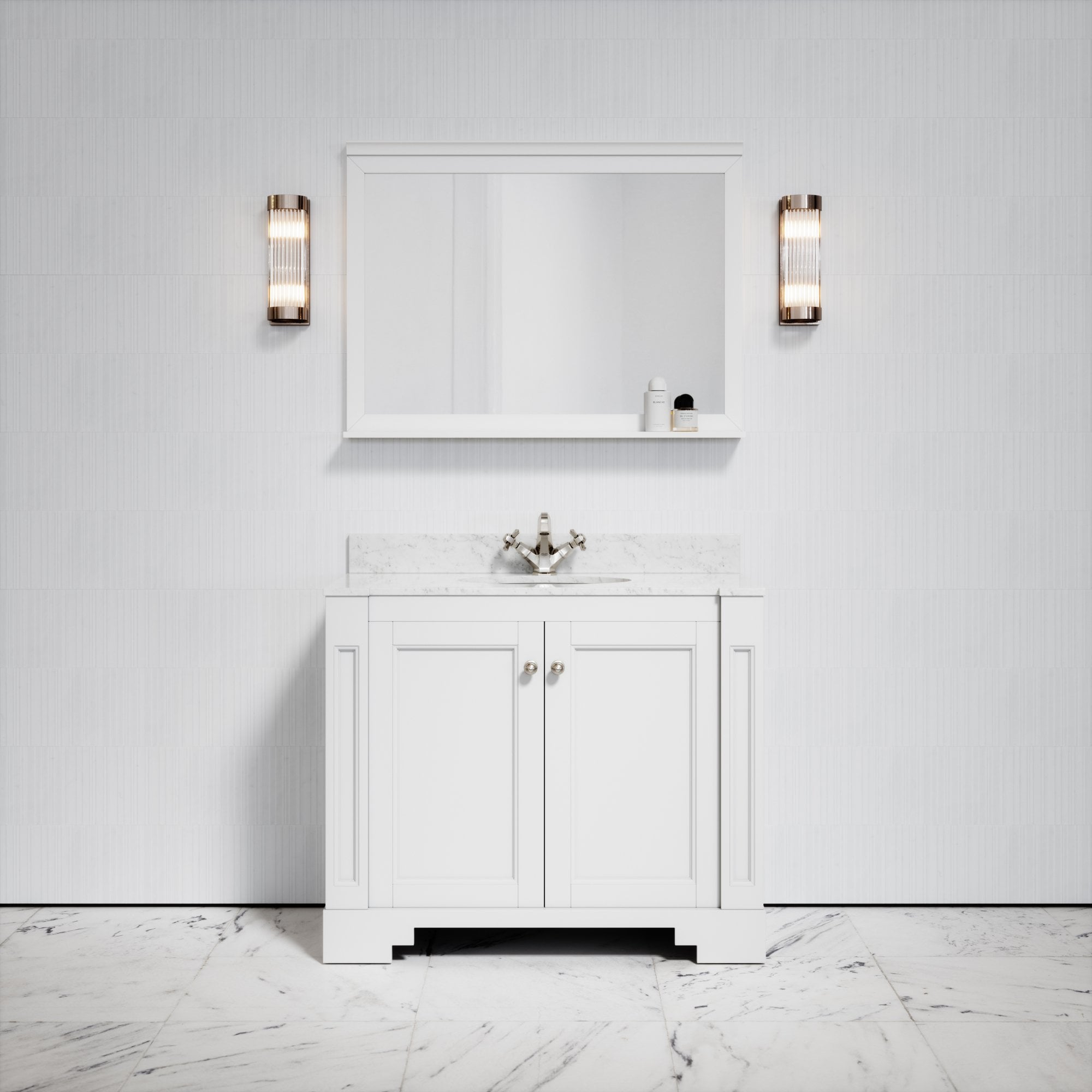Eaton Carrara Marble Floorstanding Vanity Unit Matte White 1000 mm - LUSSO