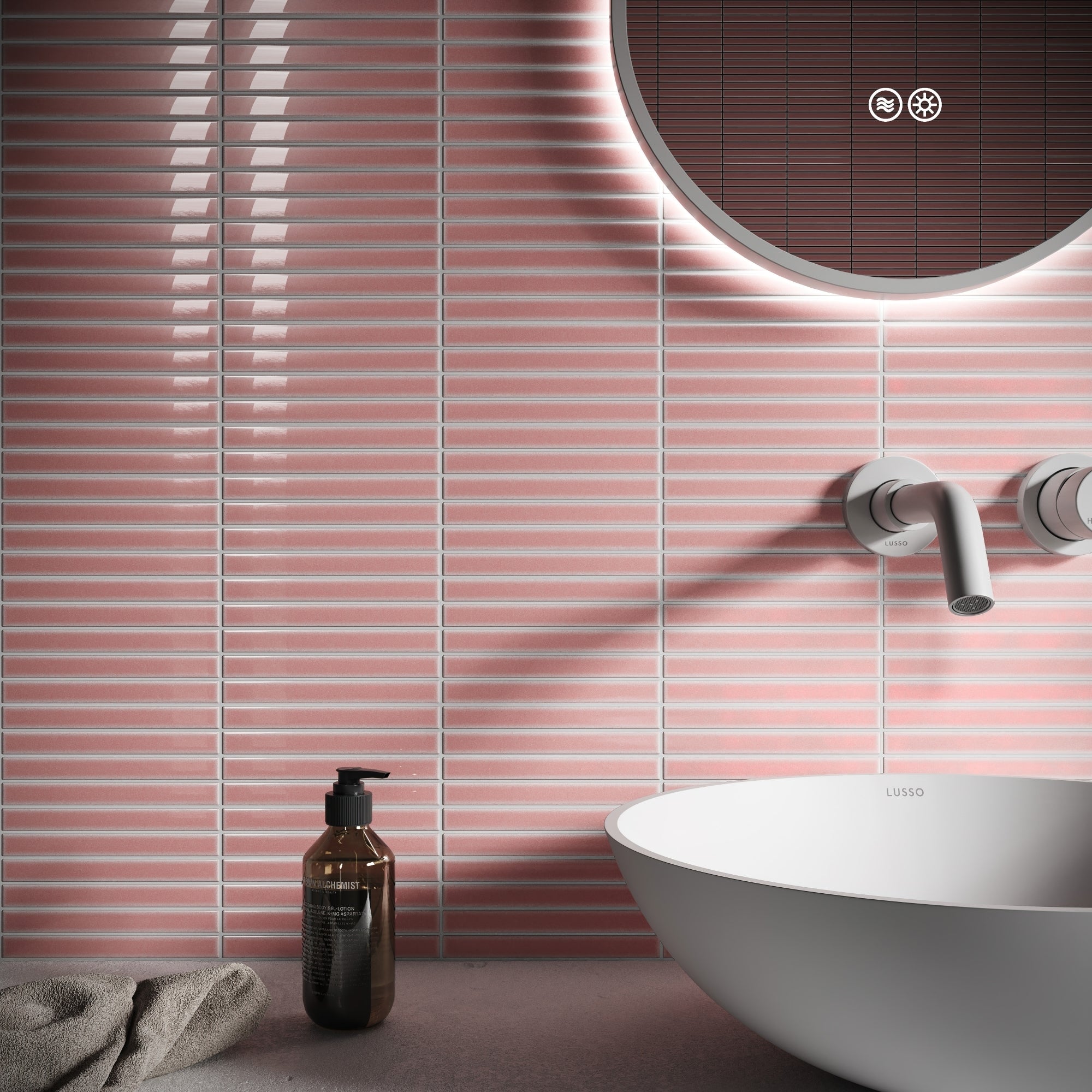 Linear Blush Rose Pink Glazed Porcelain Mosaic Tile LUSSO