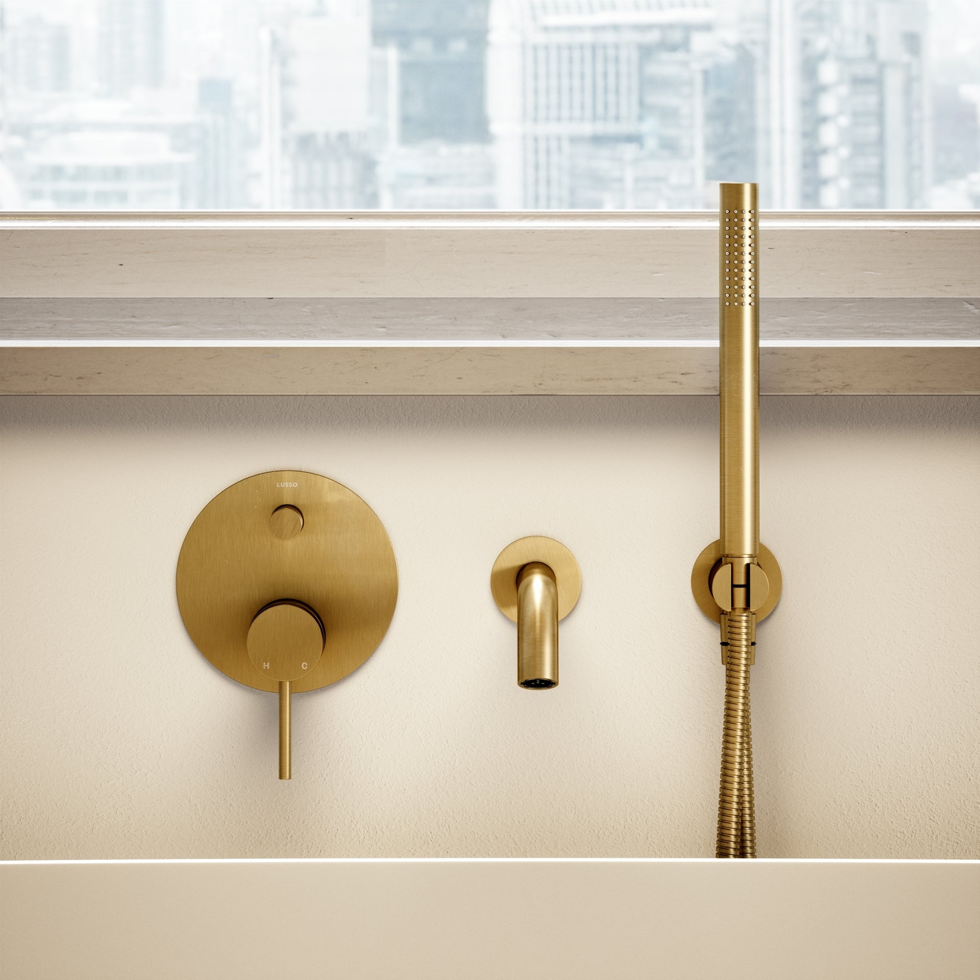 Luxe Brushed Gold Wall Mounted Bath Shower Mixer Tap - LUSSO