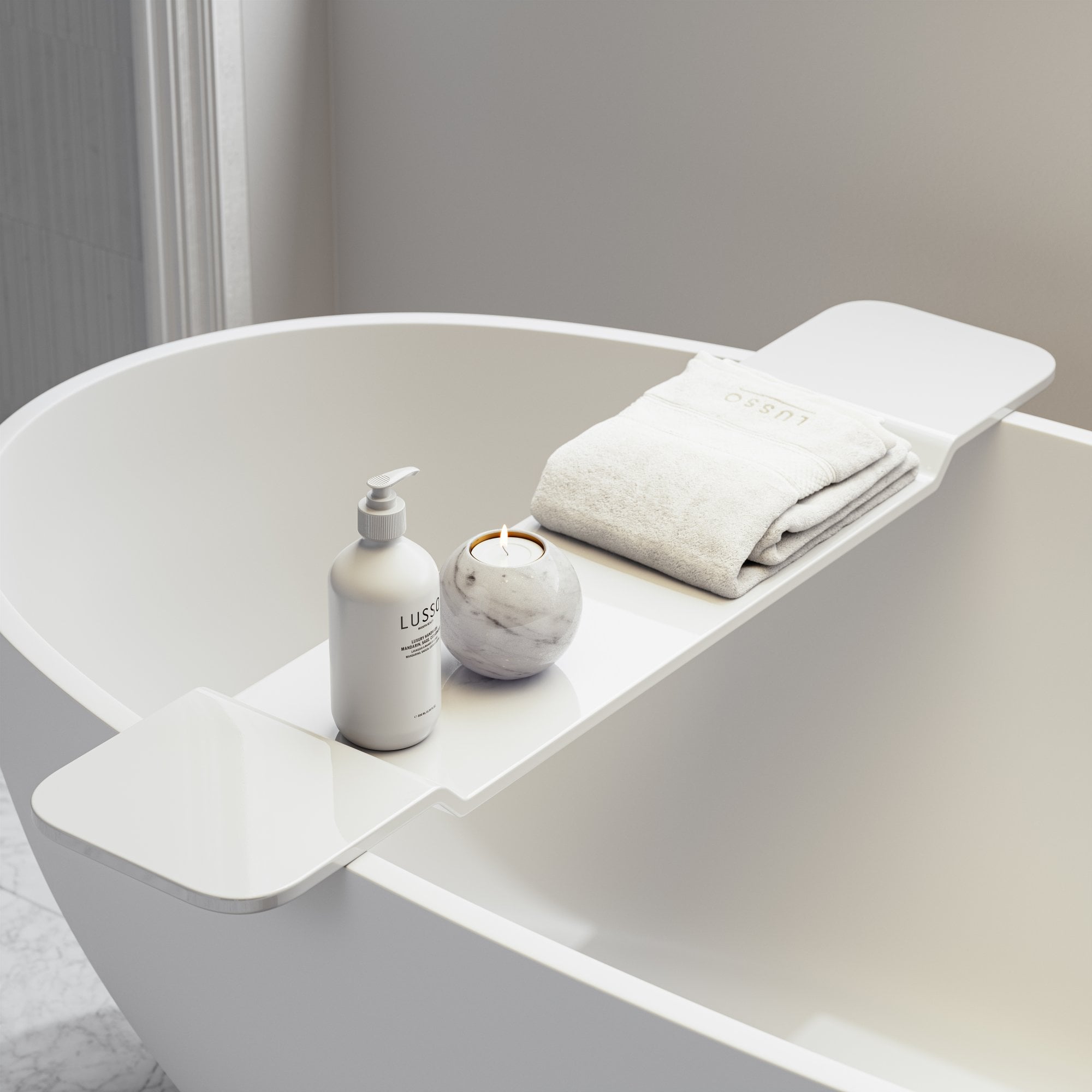 Modern Polished White Stone Bath Caddy - LUSSO