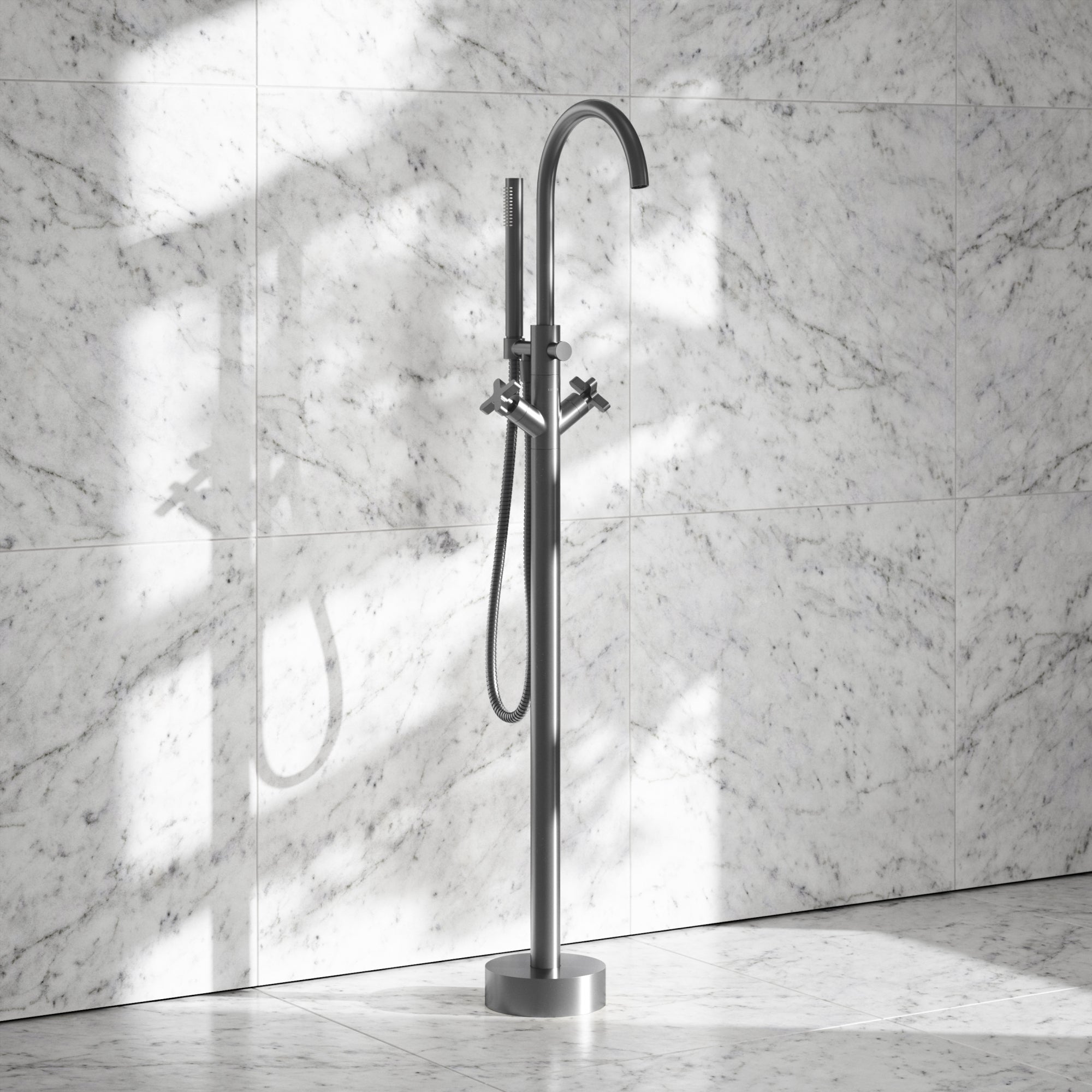 Regal Brushed Stainless Crosshead Floor Standing Bath Shower Filler Tap