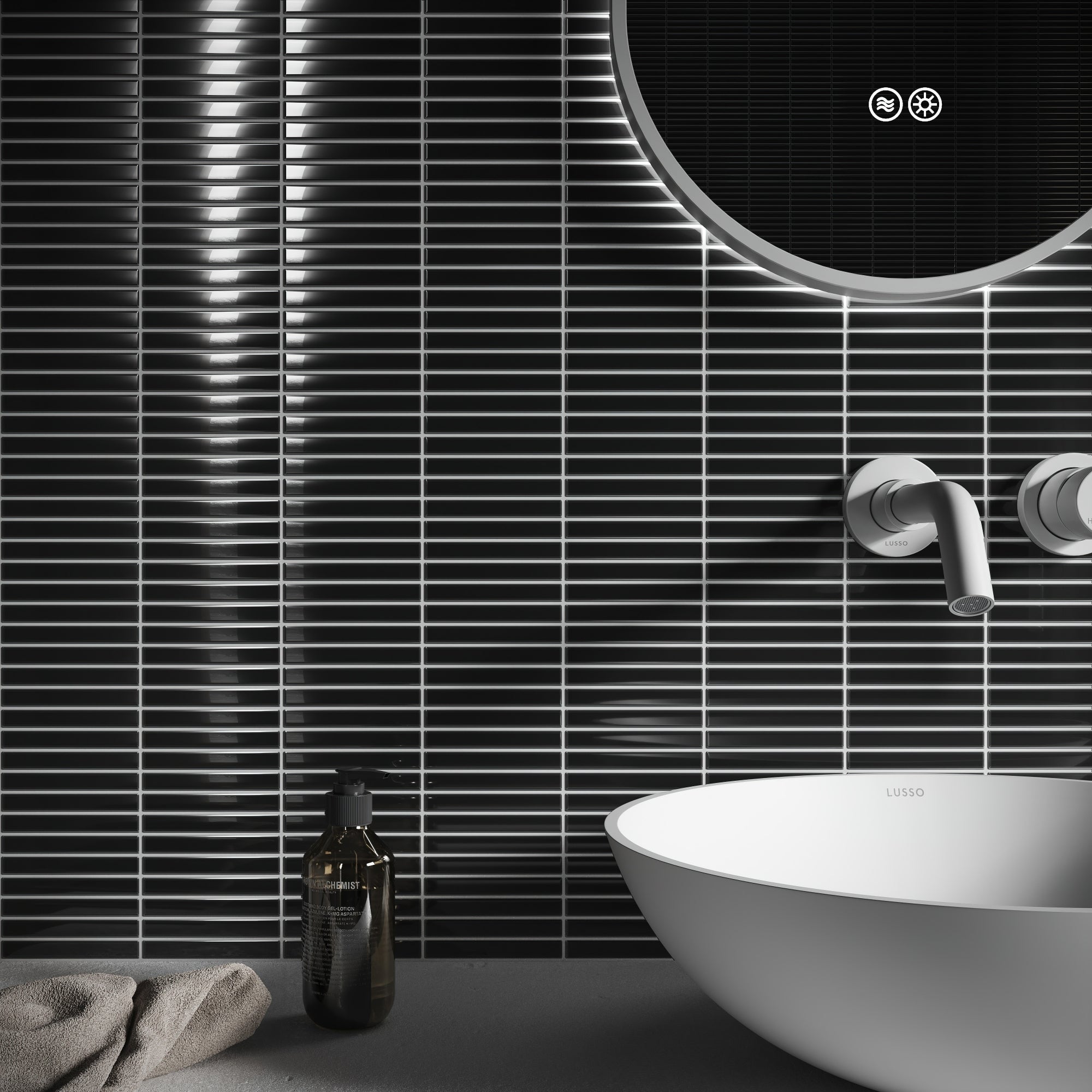 Stick Mosaic Onyx Shadow Black Glazed Porcelain Tile LUSSO