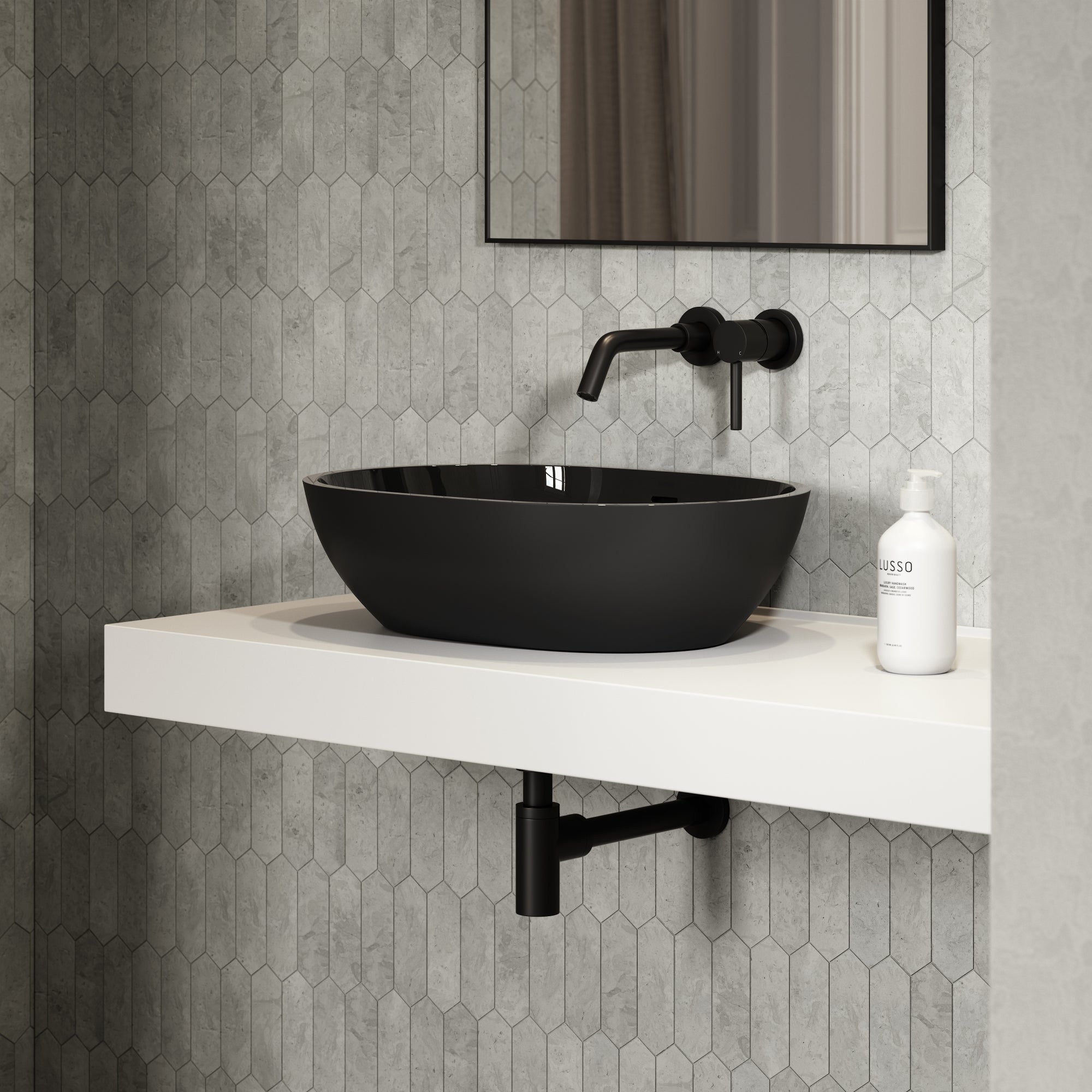 Modern Bathroom Sink with Black Countertop: Style Meets Durability