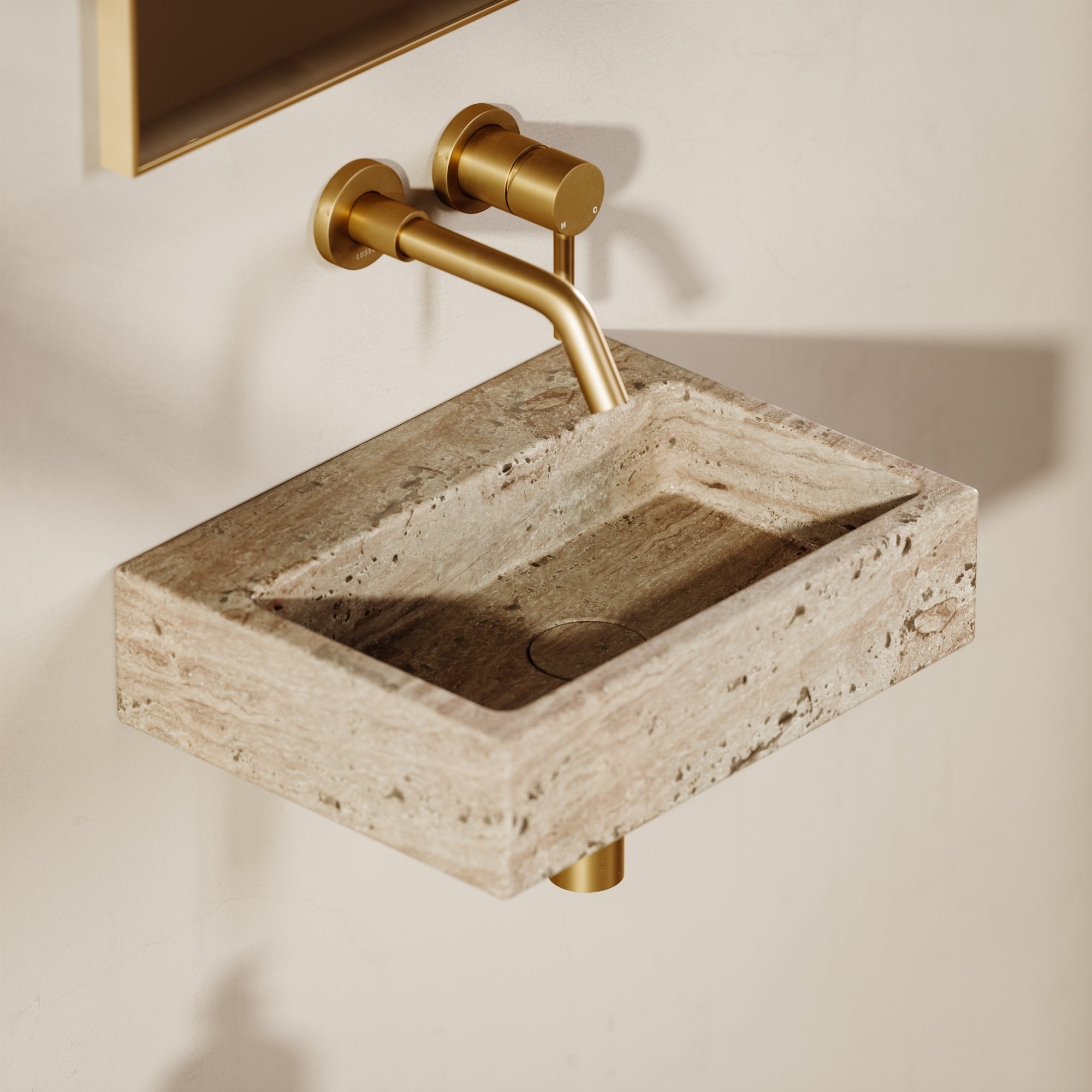 Via Travertine Stone Wall Hung Basin 400 mm - LUSSO