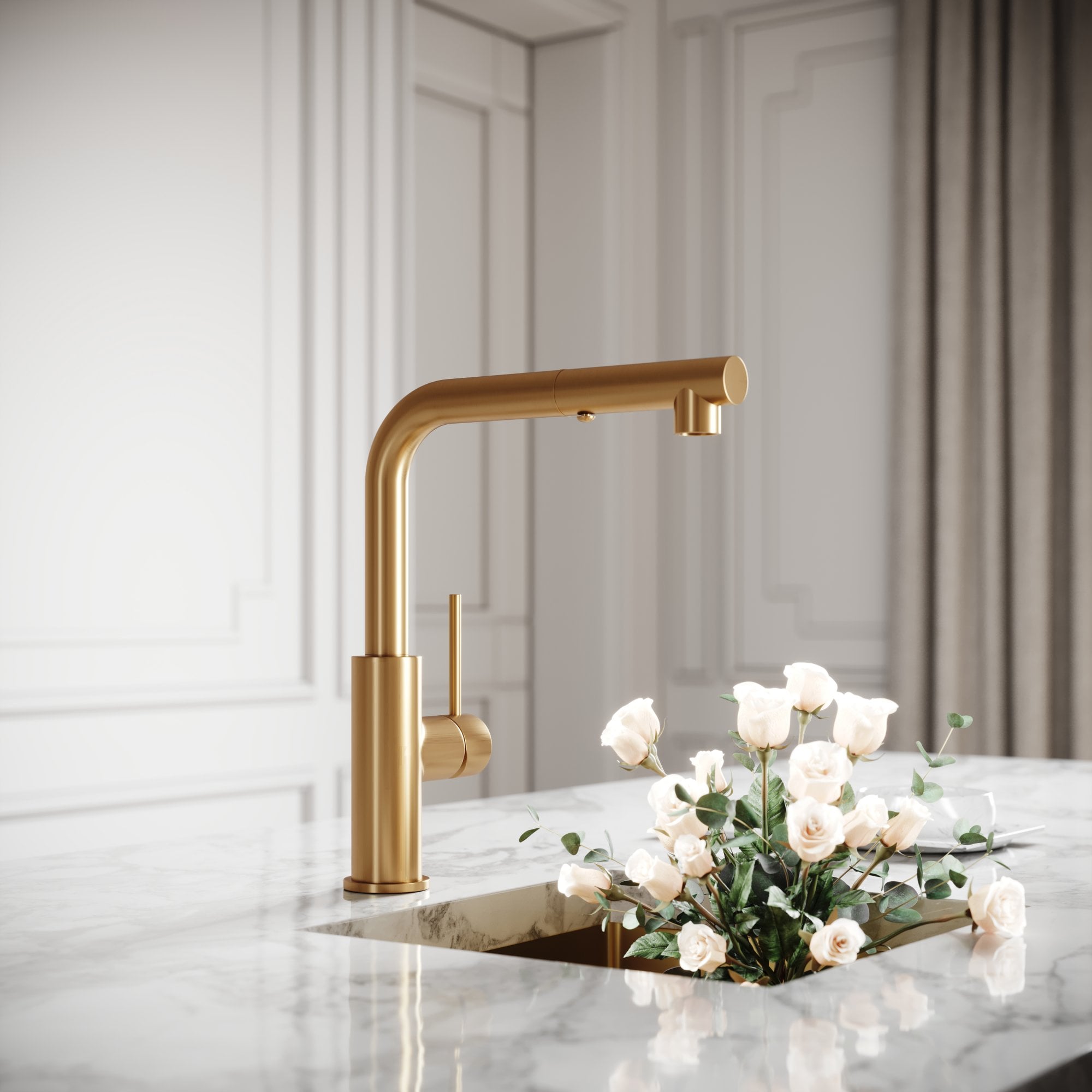 Vogue Brushed Gold Pull out Spray Swivel Kitchen Tap LUSSO